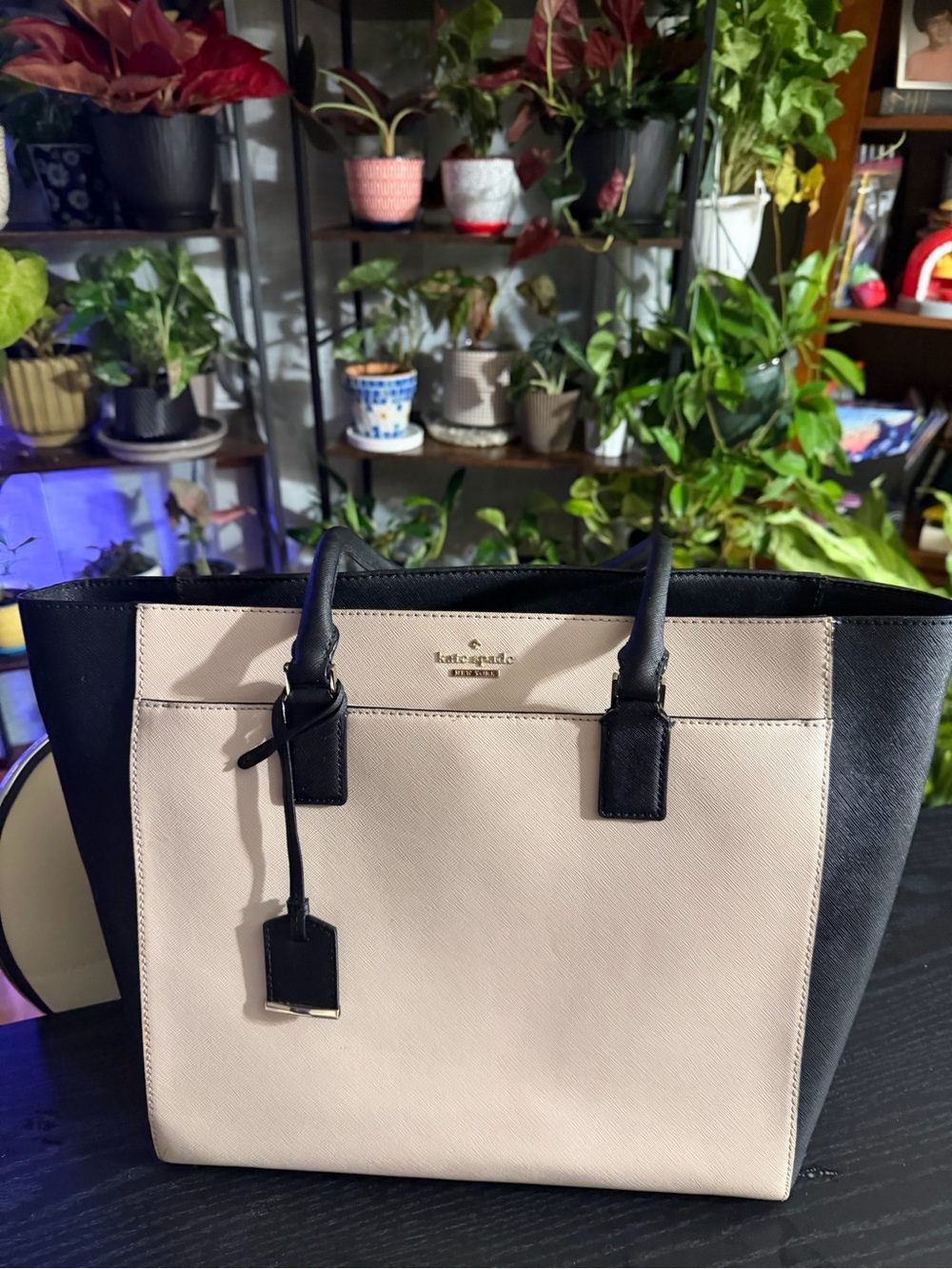 Kate Spade Black and Light Pink Structured Tote/ Laptop Bag
